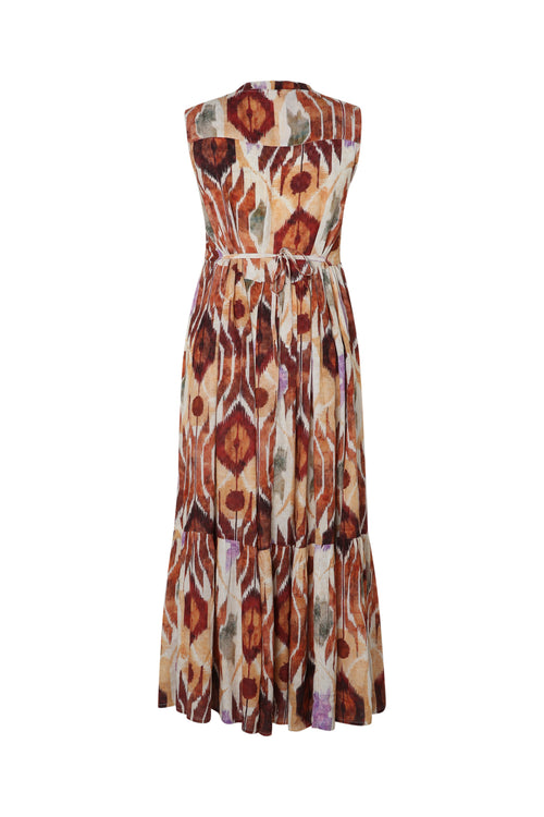 Lange jurk van viscose met etnische print-Paprika-11