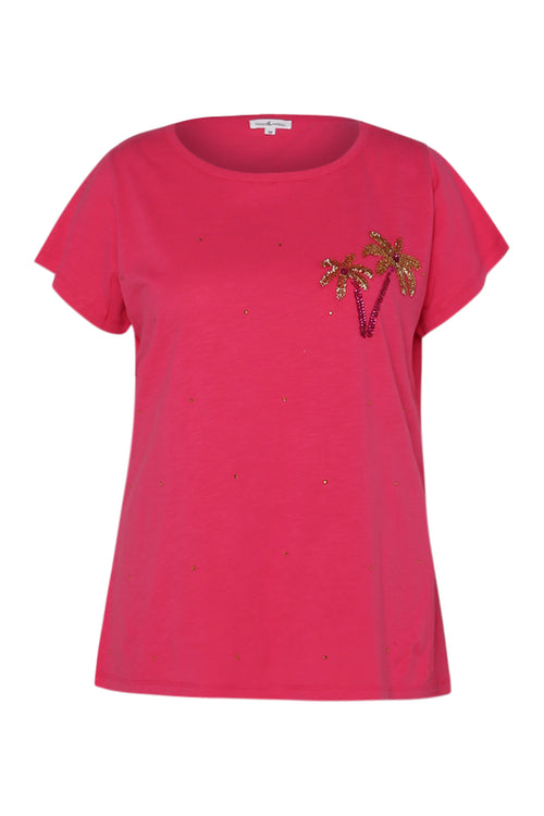 T-shirt van katoen met palmbomen in pailletten-Paprika-2