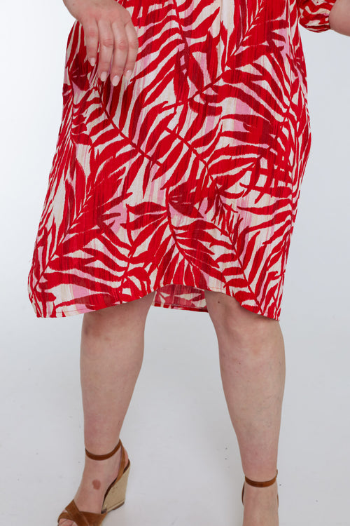 Jurk van viscose met bladenprint-Paprika-6