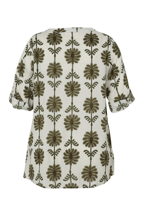 Blouse met opengewerkt detail en tweekleurige print-Paprika-11