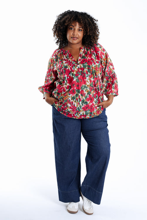 Blouse en coton imprimé floral-Paprika-9