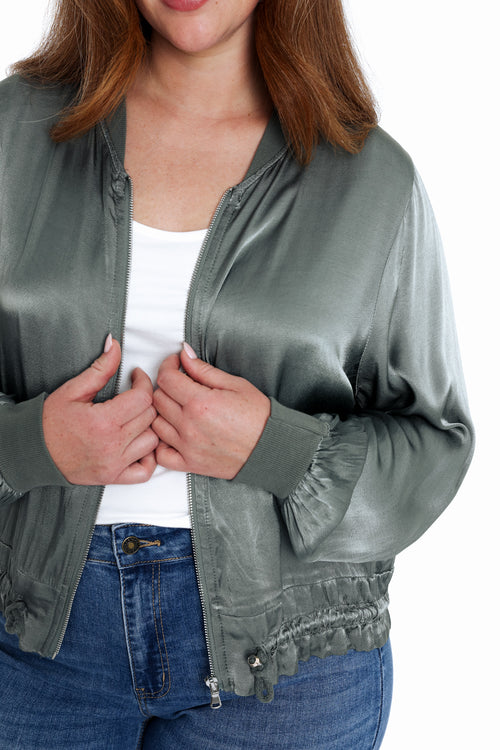 Bomber unicolor in viscose met satijnen effect-Paprika-5