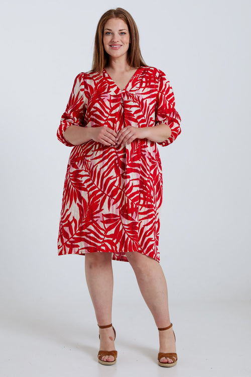 Jurk van viscose met bladenprint-Paprika-9