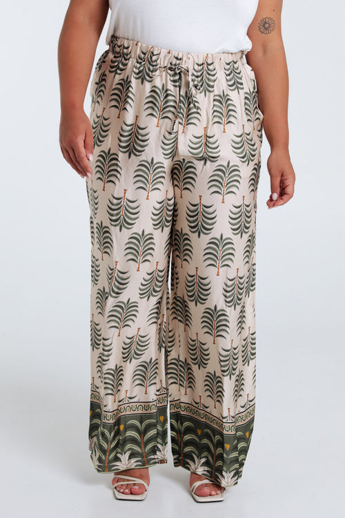 Satijnen effect broek met palmprint-Paprika-1