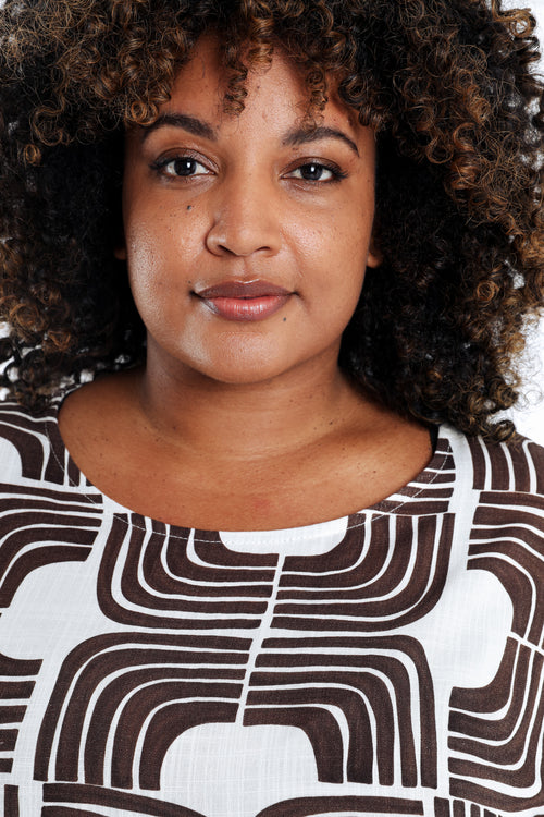 Blouse en viscose imprimé graphique bicolore-Paprika-3