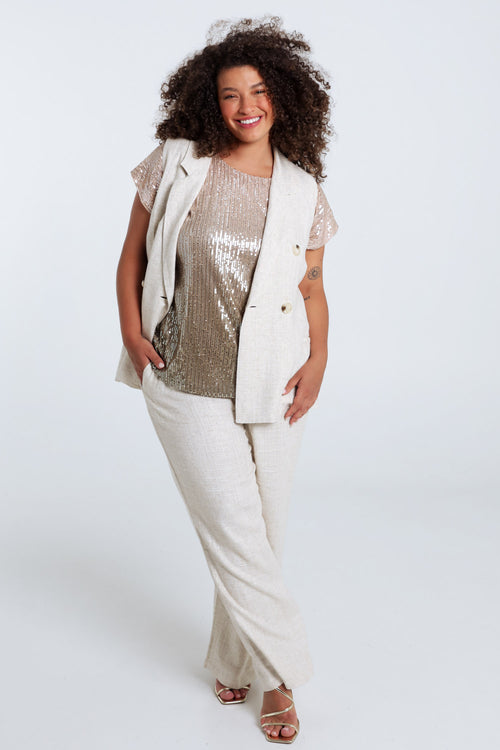 Gilet van viscose en lin met lurex-Paprika-7