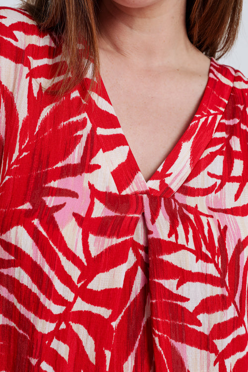 Jurk van viscose met bladenprint-Paprika-3
