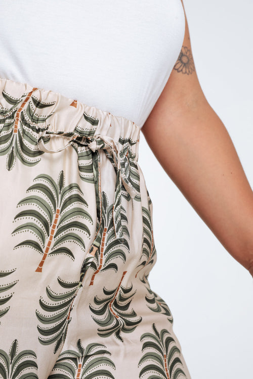 Satijnen effect broek met palmprint-Paprika-3