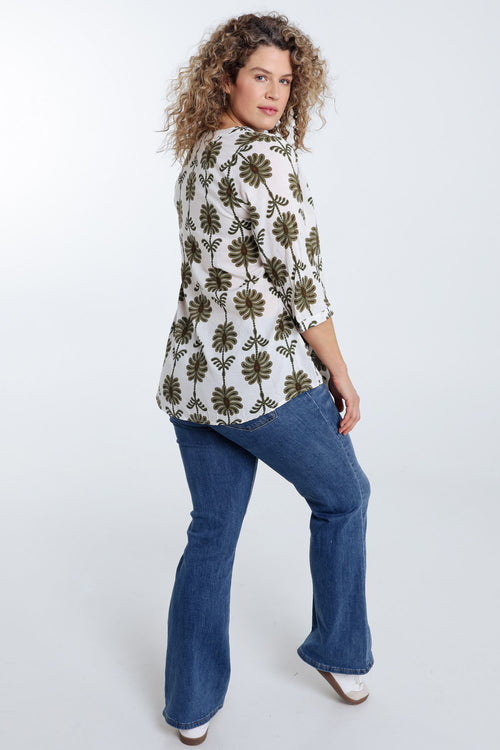 Blouse met opengewerkt detail en tweekleurige print-Paprika-2