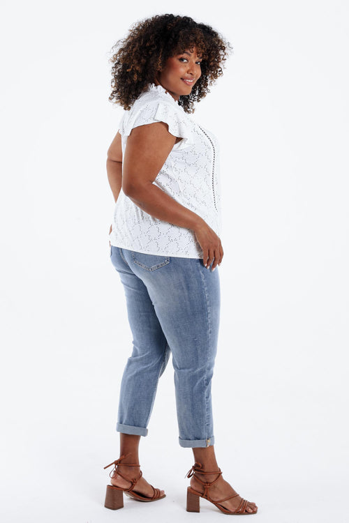 Effen kanten T-shirt met ruffles-Paprika-2