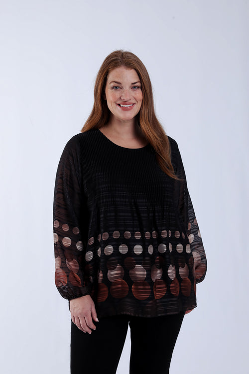 Plissé blouse met ronde print-Paprika-1