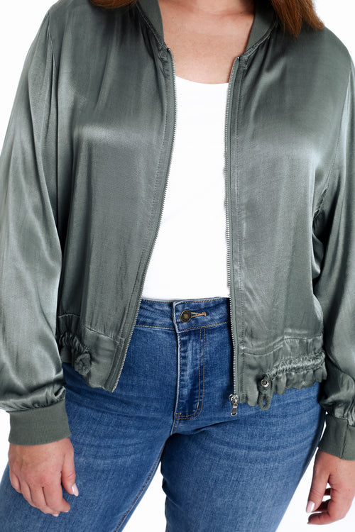 Bomber unicolor in viscose met satijnen effect-Paprika-4