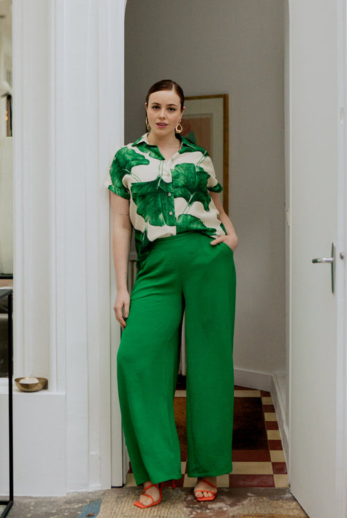 Pantalon fluide uni avec poches-Paprika-1