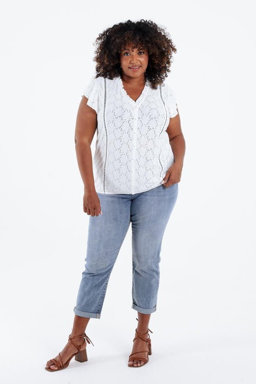 Effen kanten T-shirt met ruffles-Paprika-7