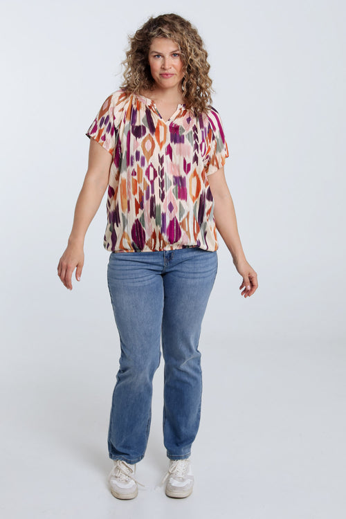 Blouse van viscose met grafische print en lurex-Paprika-9