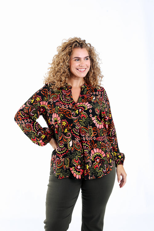 Blouse van bedrukt viscose in folkstijl-Paprika-2