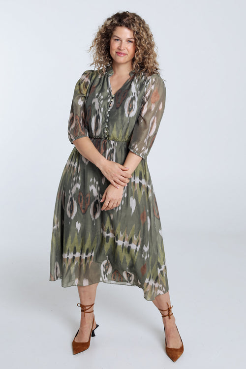 Robe longue en viscose imprimé ethnique-Paprika-9