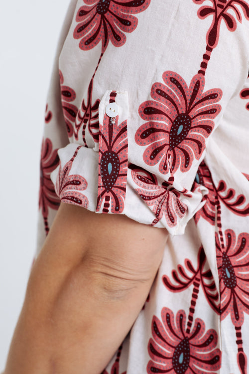 Blouse met opengewerkt detail en tweekleurige print-Paprika-4