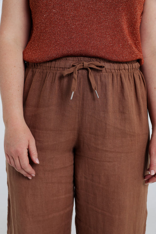 Effen linnen broek-Paprika-3