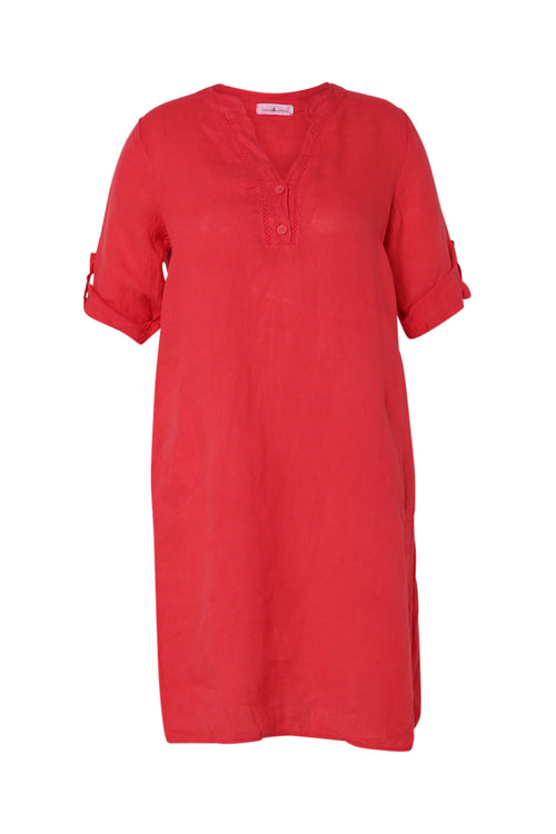 Effen linnen tuniek jurk-Paprika-10