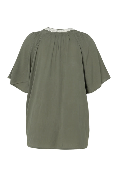 Effen viscose blouse met macramé-Paprika-11