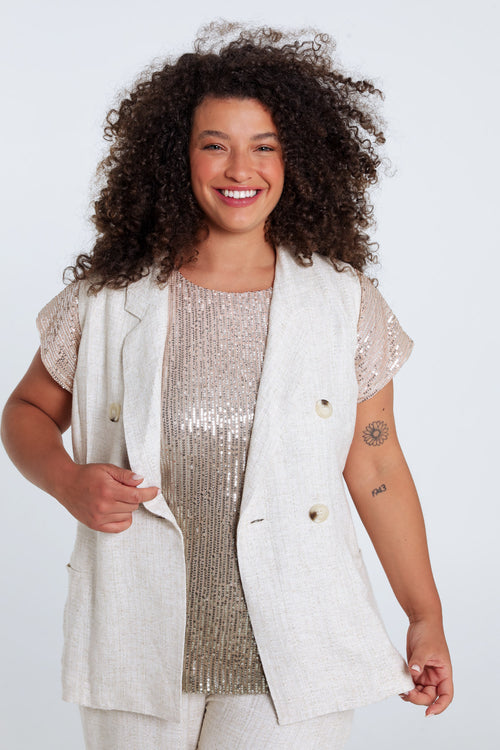 Gilet van viscose en lin met lurex-Paprika-1