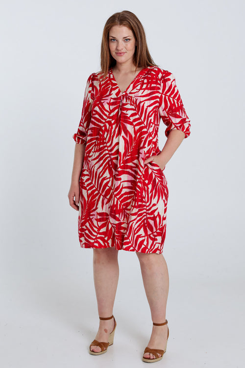 Jurk van viscose met bladenprint-Paprika-8