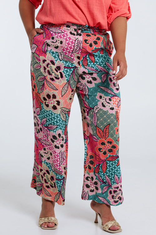 Bloemenprint viscose pantacourt-Paprika-1