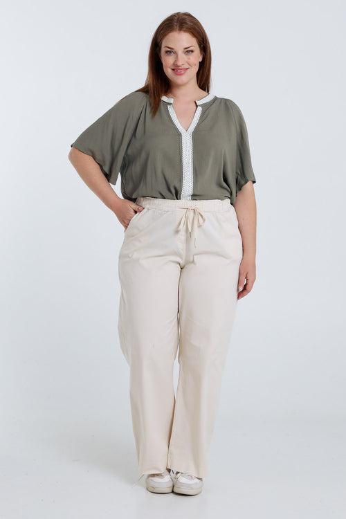 Effen viscose blouse met macramé-Paprika-8