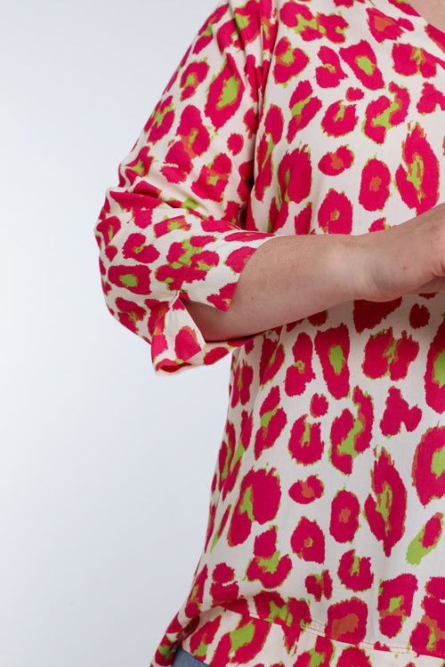 Blouse van viscose met dierenprint-Paprika-5