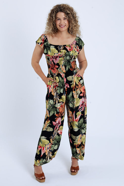 Overall van viscose met bloemenprint en ruffles-Paprika-7