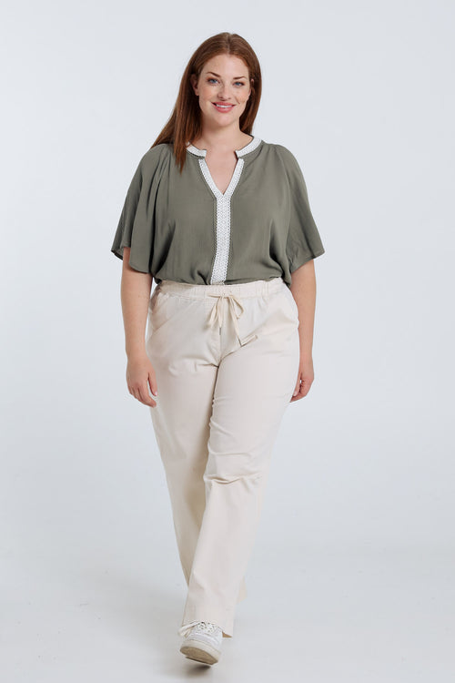 Effen viscose blouse met macramé-Paprika-7