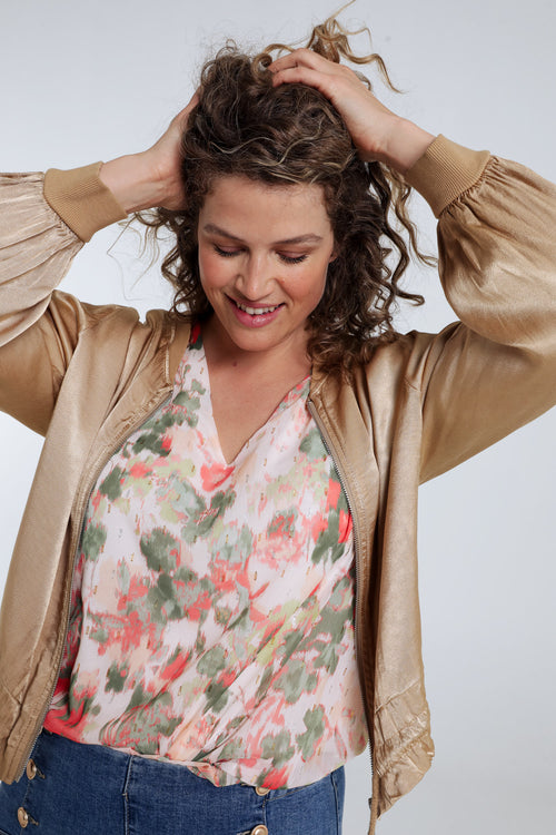 Bomber unicolor in viscose met satijnen effect-Paprika-3