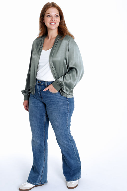 Bomber unicolor in viscose met satijnen effect-Paprika-9