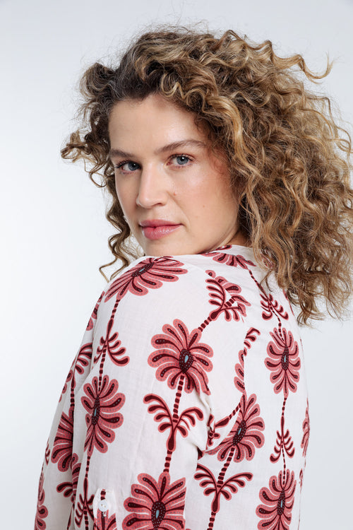 Blouse met opengewerkt detail en tweekleurige print-Paprika-5