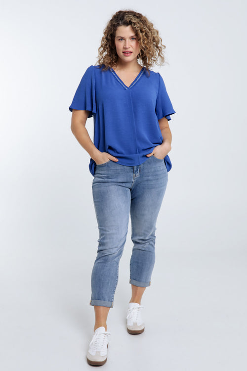 Effen blouse met lurex detail-Paprika-8