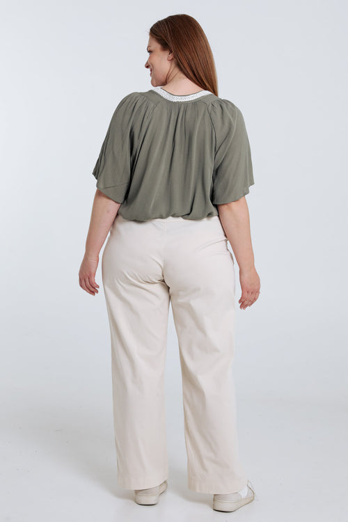 Effen viscose blouse met macramé-Paprika-2