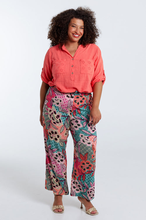 Bloemenprint viscose pantacourt-Paprika-9