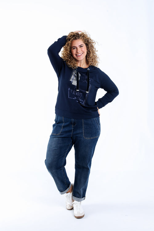 Sweat en molleton uni avec imprimé et strass-Paprika-6