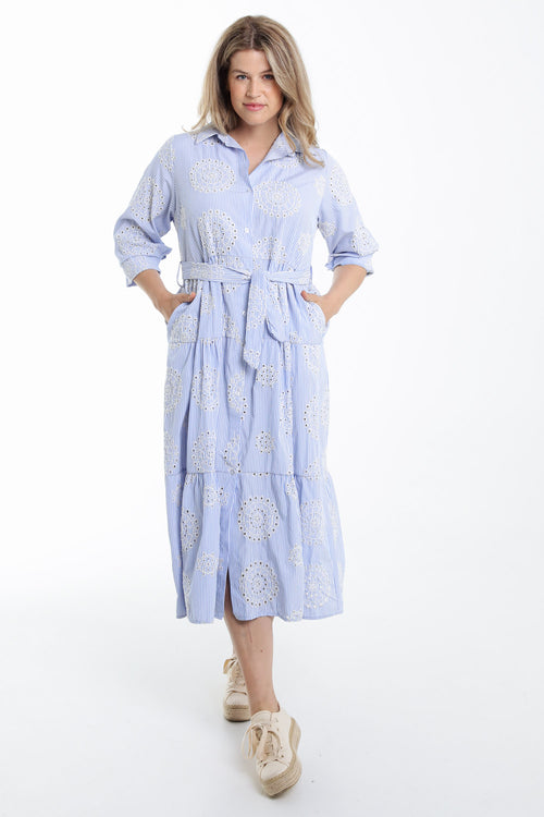 Gestreepte lange jurk met borduursels-Paprika-9