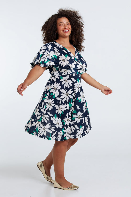 Robe mi-longue imprimé floral-Paprika-9
