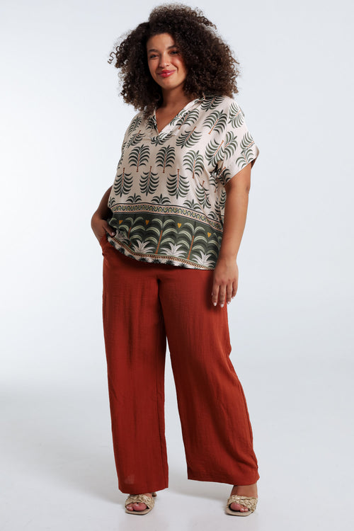 Blouse van viscose met palmprint-Paprika-7