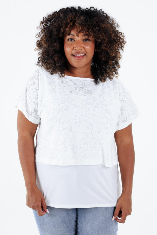 T-shirt 2 in 1 uni in geperforeerde stof-Paprika-1