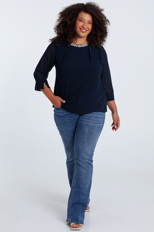 Effen blouse met sieraden-Paprika-7