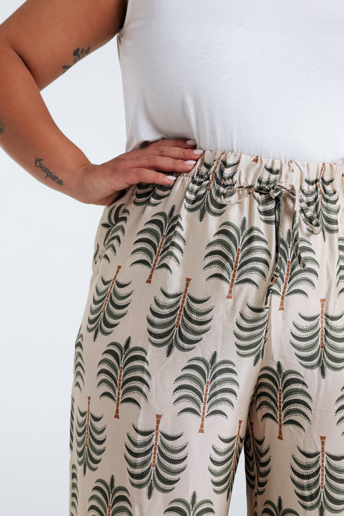Satijnen effect broek met palmprint-Paprika-4