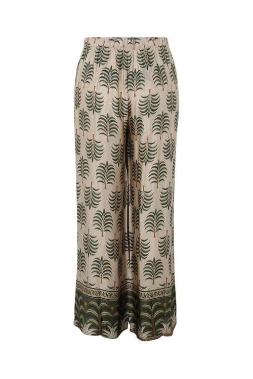 Satijnen effect broek met palmprint-Paprika-11