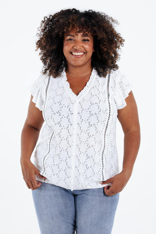 Effen kanten T-shirt met ruffles-Paprika-1