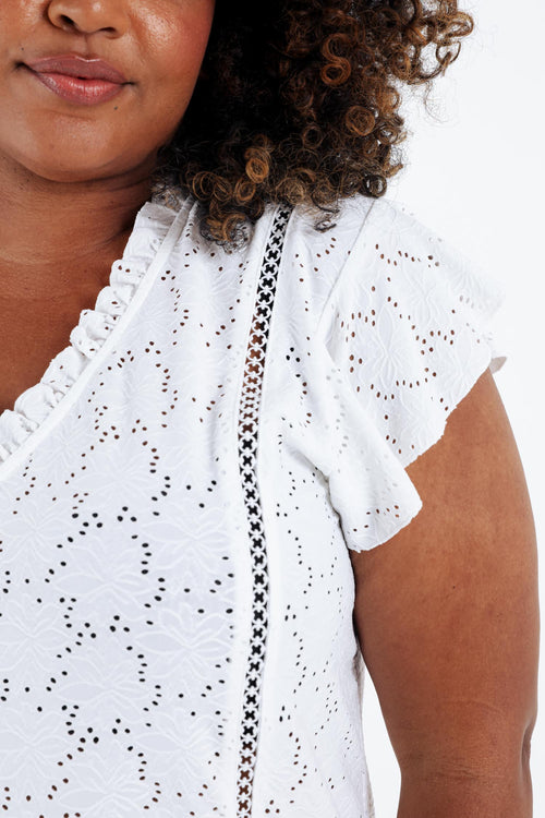 Effen kanten T-shirt met ruffles-Paprika-3