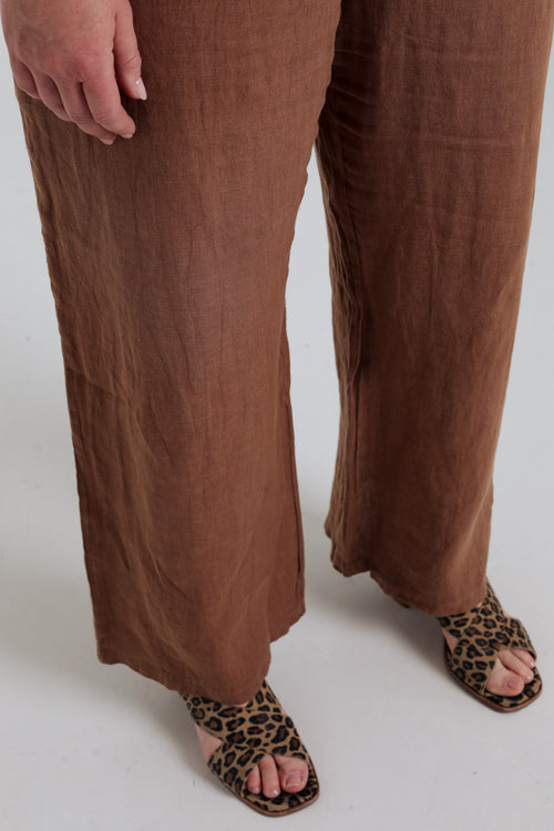Effen linnen broek-Paprika-5