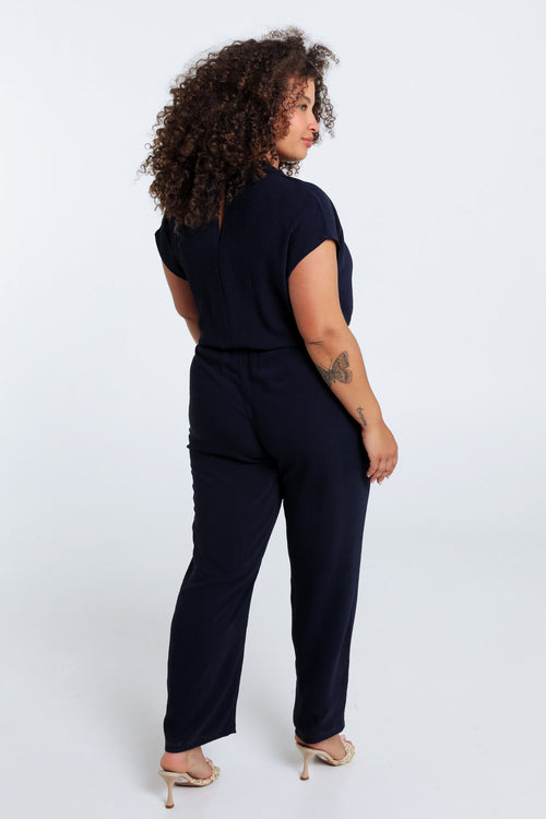Eénkleurige jumpsuit met riem-Paprika-2